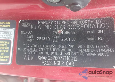 2007 Kia Rondo Ex V6 from USA, damaged, VIN KNAFG526077116012